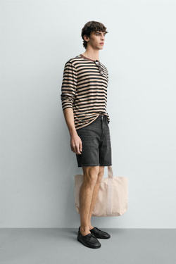 ZARA ДЖИНСОВЫЕ ШОРТЫ REGULAR FIT, УГОЛЬНЫЙ
