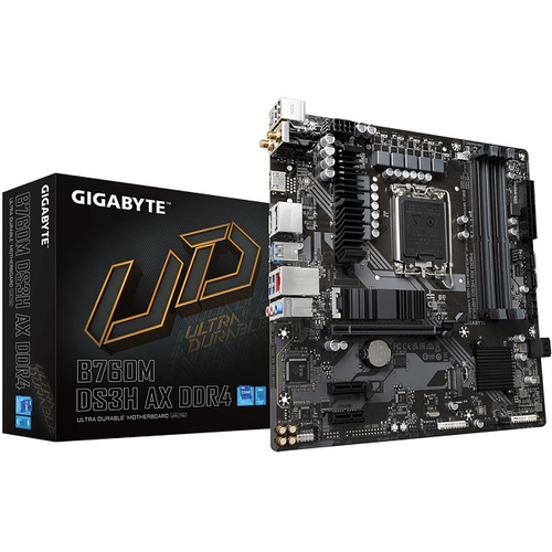 Материнская плата GIGABYTE B760M DS3H AX DDR4 (LGA1700/B760/4xDDR4/PCI-Ex16/2xM.2/SB7.1/GLAN/Wi-Fi/BT/2xDP/HDMI/mATX)