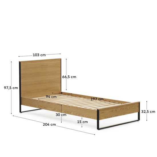 Taiana La Forma Кровать из шпона дуба со стальными ножками 90 x 190 см