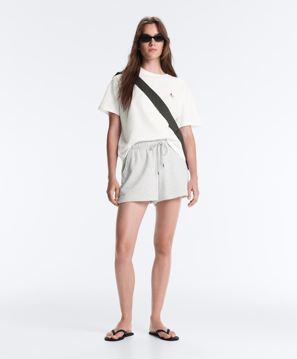 Oysho Футболка boxy из смесового хлопка с вышивкой, белый