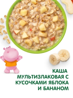 Каша готовая Gipopo Junior молочная мультизлаковая с яблоком и бананом 150г с 12мес