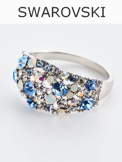 Кольцо Россыпь из голубых камней Swarovski