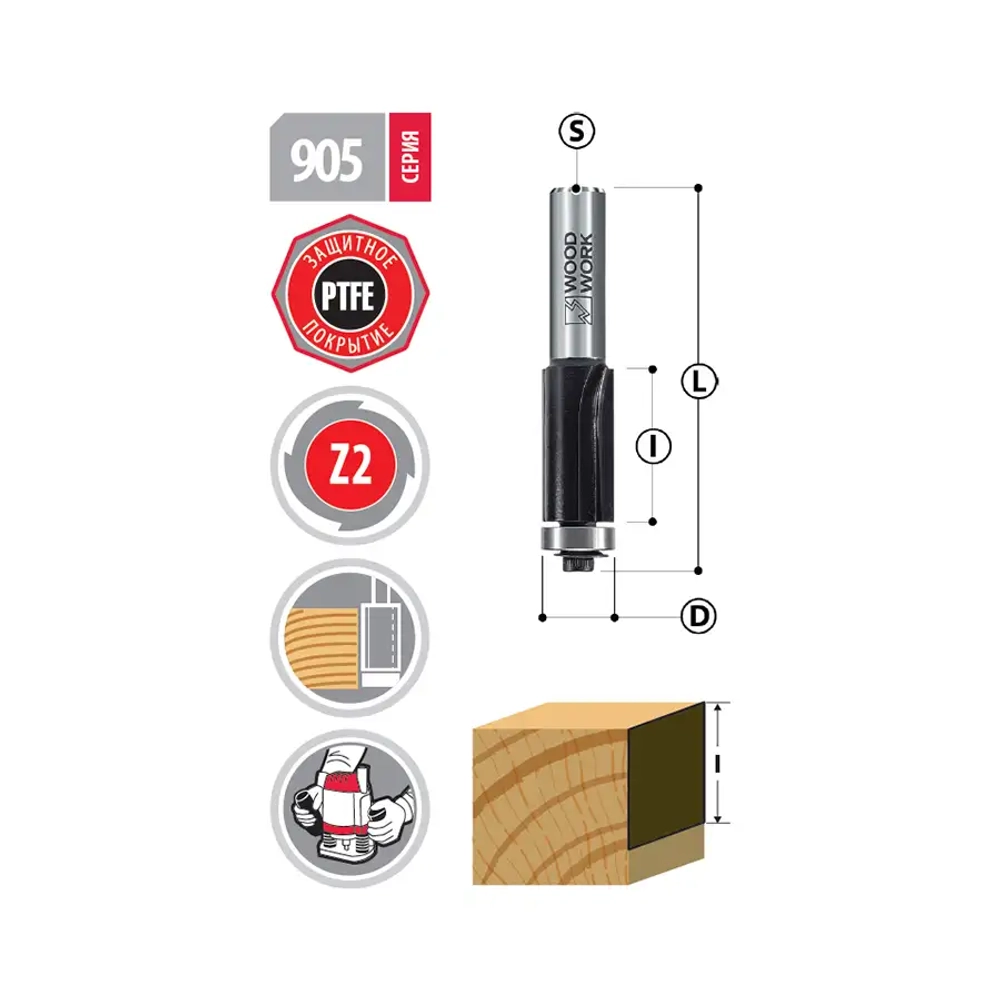 Фреза обгонная D=12,7 мм I=25 мм S=12 мм Woodwork 905.1325.12