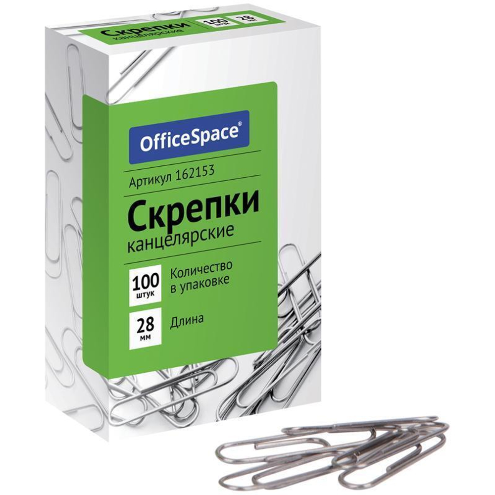 Скрепки канц. 28мм, 100шт, карт уп. (Спейс)