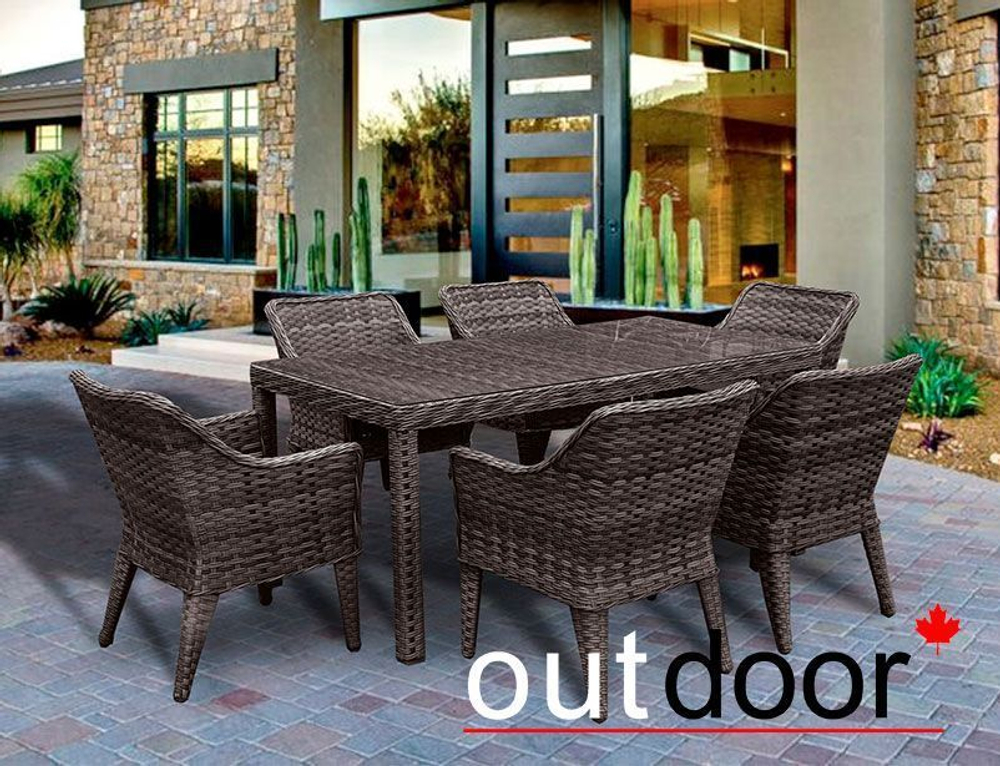 Комплект мебели из ротанга OUTDOOR Марокко (стол, 6 стульев), узкое плетение, коричневый