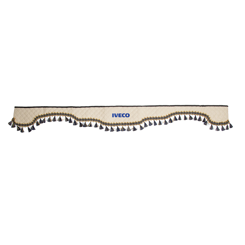 Ламбрекен IVECO (экокожа, бежевый, синие кисточки) 230см