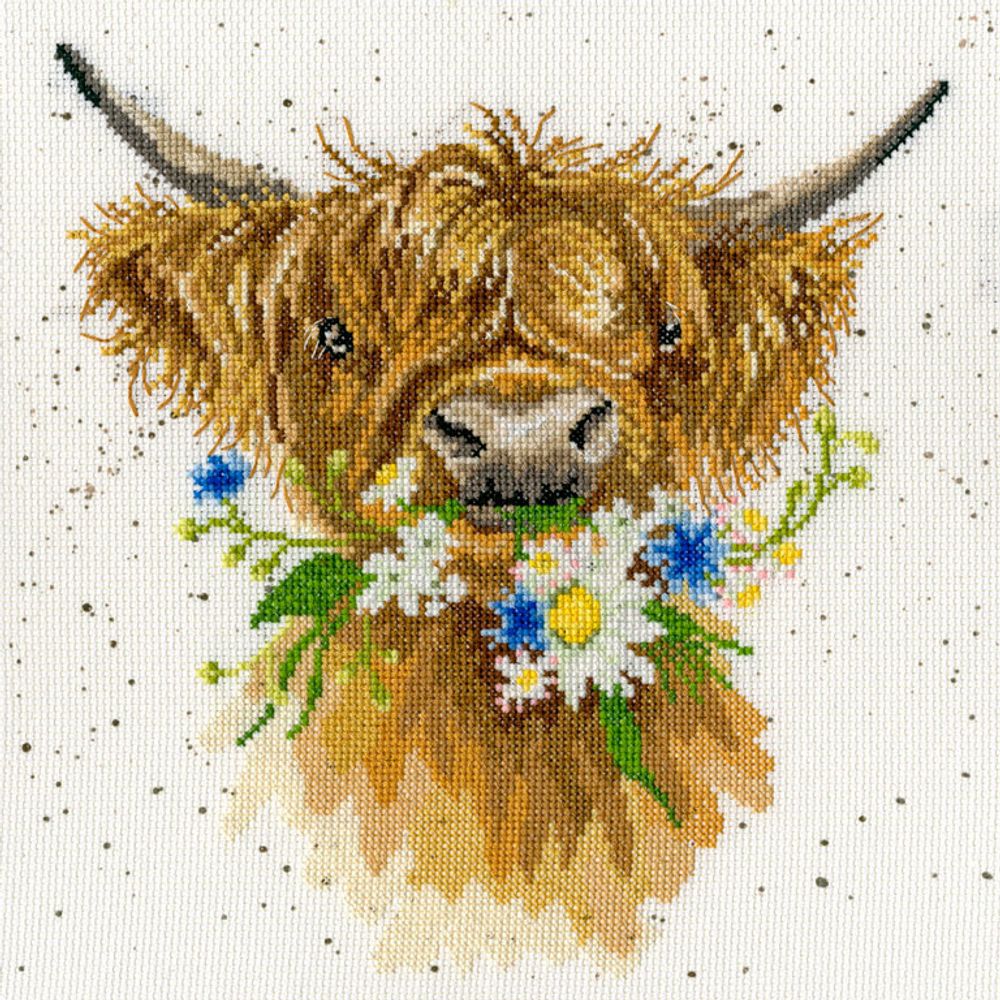 Набор для вышивания нитками Bothy Threads, Daisy Coo (Бычок с ромашкой), 26х26 см