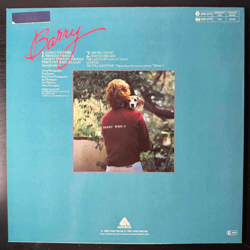 Barry Manilow ‎– Barry (Германия 1980г.)