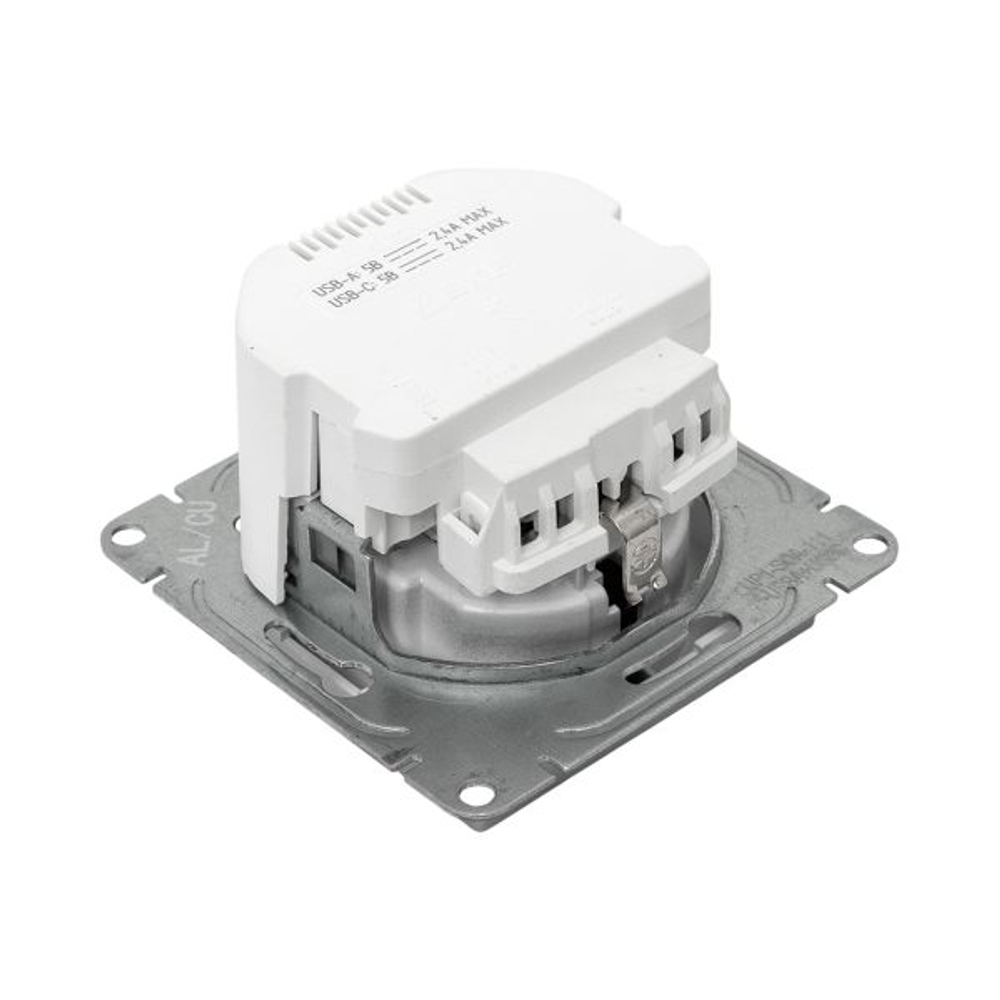 Механизм розетки с USB-A+С - 2шт, 16А, с заземлением, со шторками, алюминий Эпика EKF
