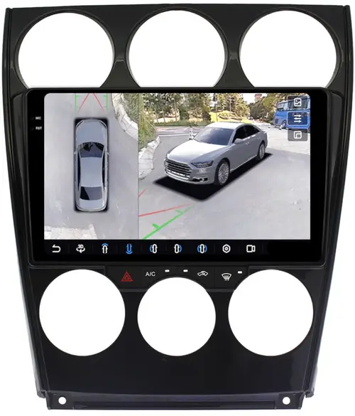 Магнитола для Mazda 6 GG 2002-2007 - FarCar BX311M-360 монитор 9.5" 2K QLED на Android 13, Быстрая, CarPlay, 4G SIM-слот, 4 камеры в комплекте