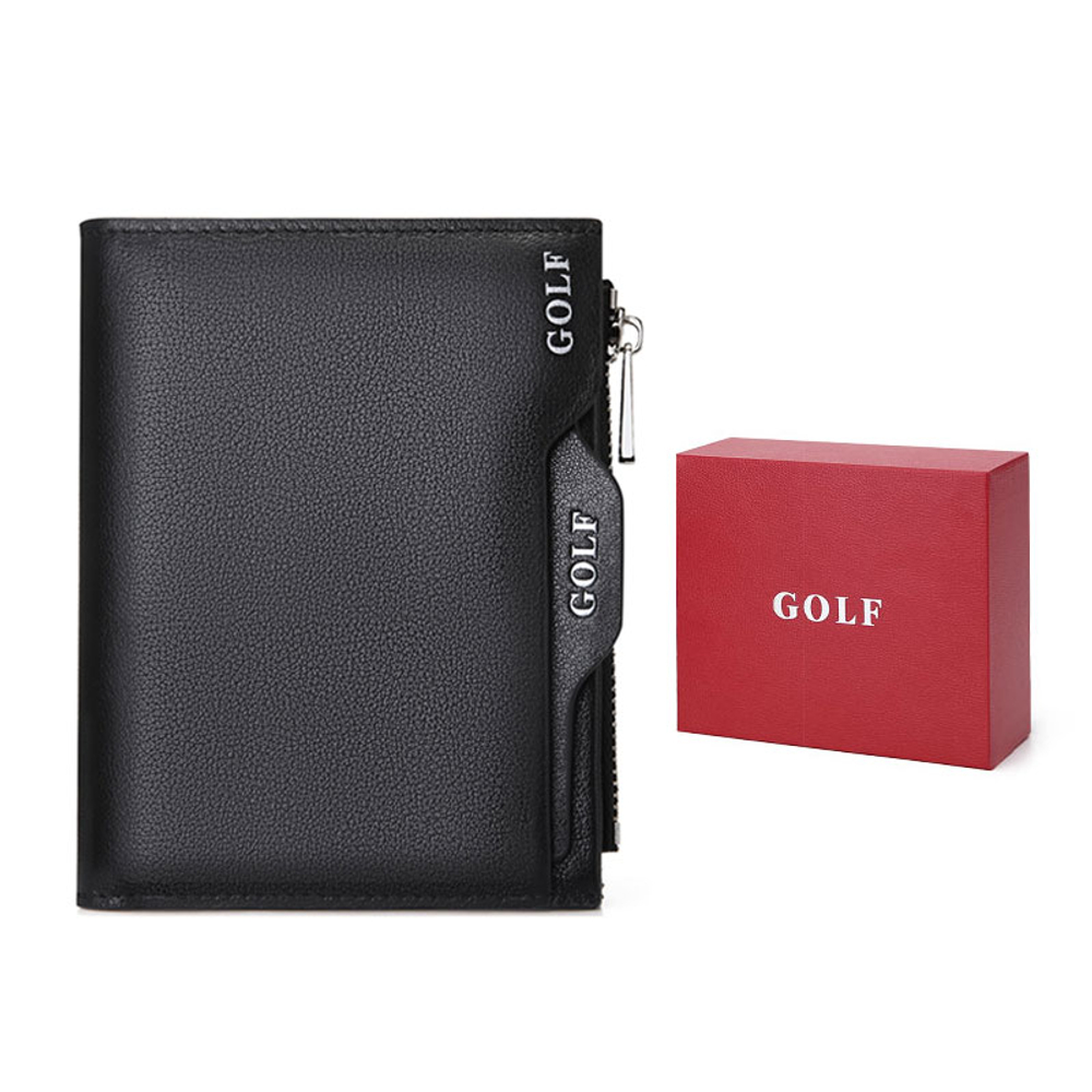 GOLF Top Grain Cow Leather, Genuine Leather Driver"s License Case, Card Holder, Wallet Small Men"s Black