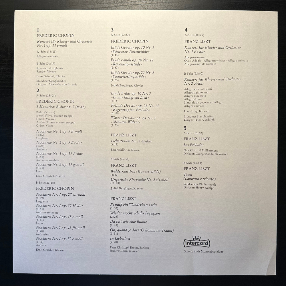 Шопен, Лист 5LP (Германия 1976г.)