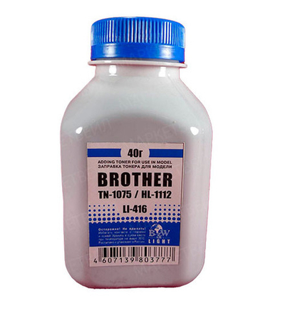 Тонер для Brother TN 1075/1070/1060/1050/1040/1030/1020/1010/1000 HL-1112/1110/1111/1118 (40г) B&W Light