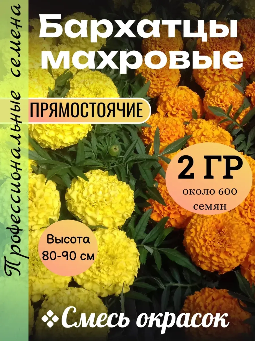Семена Бархатцы прямостоячие махровые смесь окрасок 2 грамм