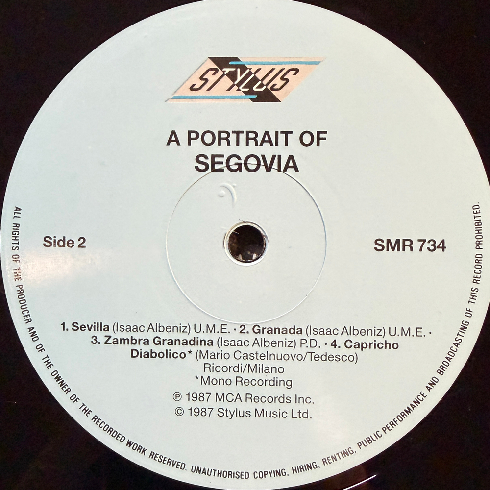 Andrés Segovia ‎– A Portrait Of Andrés Segovia My Favourite Works (Англия 1985г.)