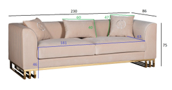 Диван треxместный 230x86x75см Garda Decor Lucerne велюр бежевый с декоративными подушками