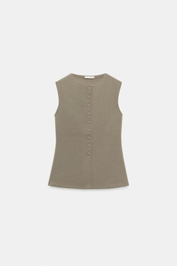 ZARA ЖИЛЕТ С ОБТЯЖНЫМИ ПУГОВИЦАМИ, ХАКИ