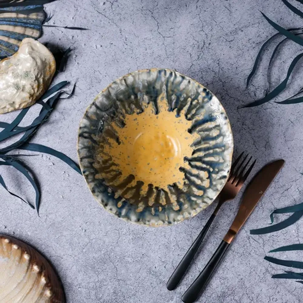 Салатник 925 мл d 19 см h9 см Dark Northern Blue Brown Flower Frutti di Mare P.L. [1]