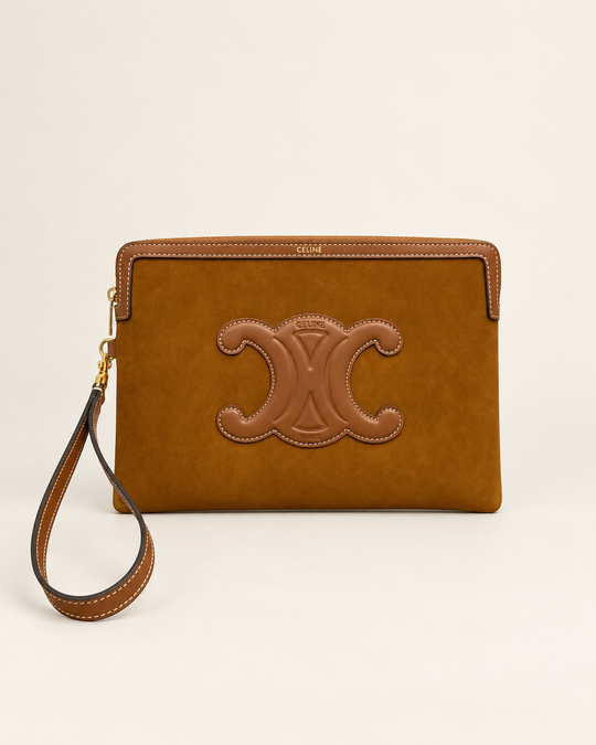Клатч Celine из замши, коричневый