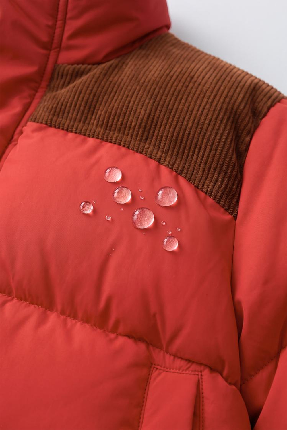 ZARA СТЕГАНОЕ ПАЛЬТО КОМБИНИРОВАННОЕ WATER REPELLENT, КРАСНЫЙ