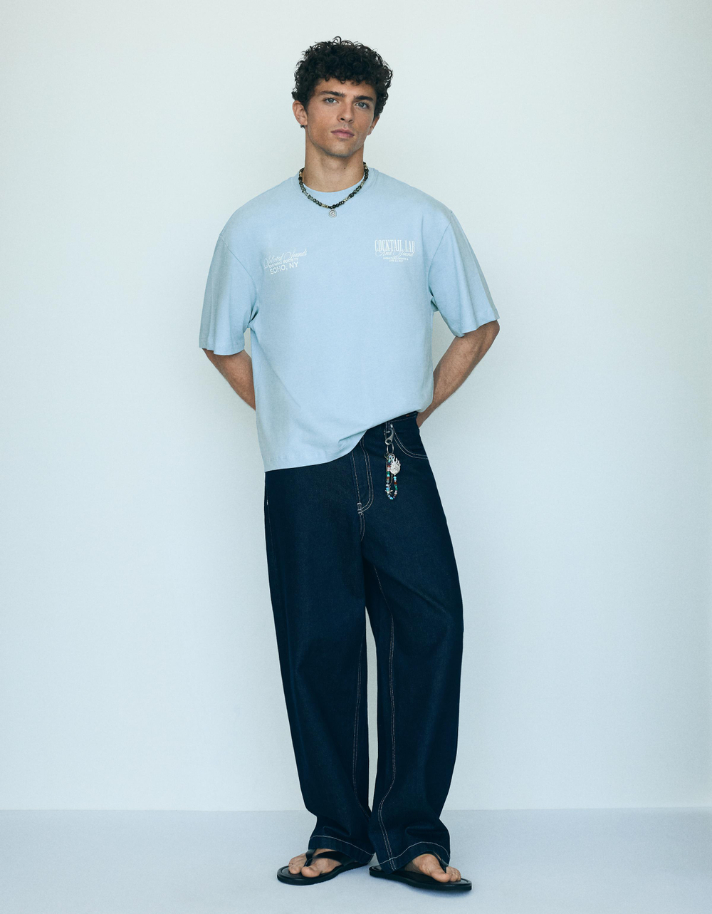 Мужская футболка boxy fit с коротким рукавом и принтом, арт. 3249/734 - BERSHKA