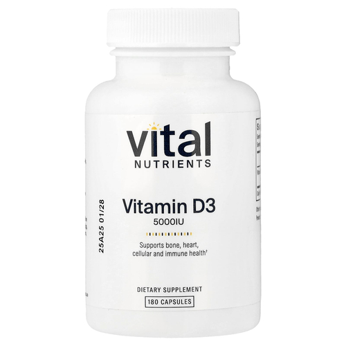 Vital Nutrients, Витамин D3, 5000 МЕ, 180 вегетарианских капсул