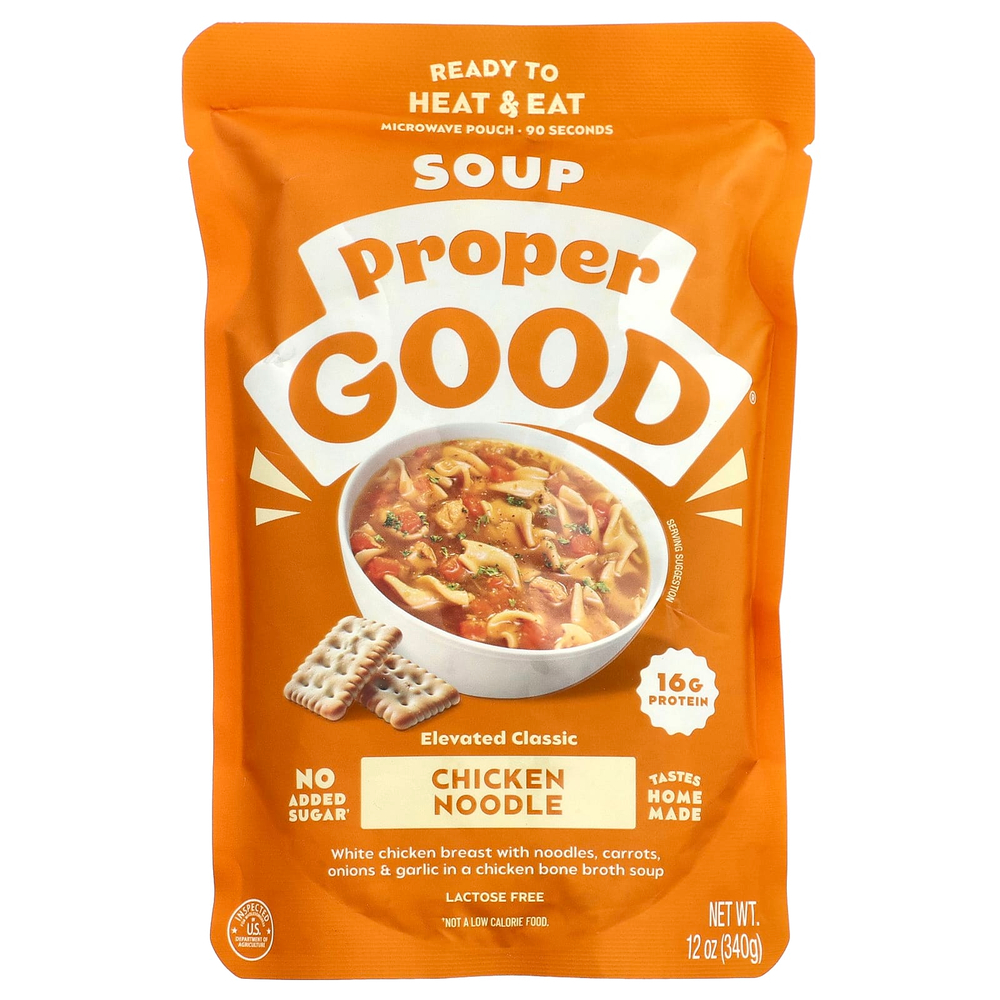 Proper Good, готовый к разогреванию и употреблению, куриный суп с лапшой, 340 г (12 унций)