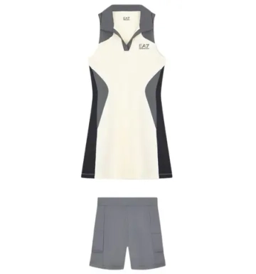 Теннисное платье EA7 Woman Jersey - black/butter/asphalt