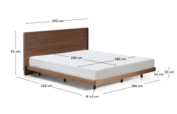 Кровать Norlen с LED-подсветкой, 180x200 см, темный орех