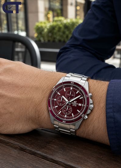 CASIO EFR-526D-5CVUDF EDIFICE мужские наручные часы — стальной хронограф с бордовый циферблатом