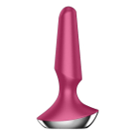Малиновая анальная пробка 14см с вибрацией Satisfyer Plug-ilicious 2