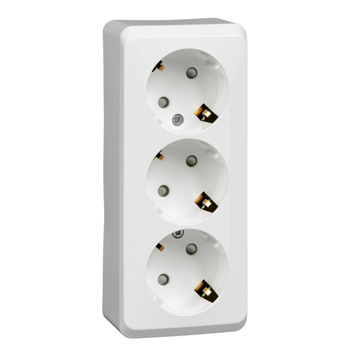 Schneider Electric ЭТЮД Белый Розетка 3-местная открытая установка с заземляющими контактами со шторками 16А, 250B PA16-012B