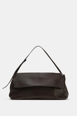 ZARA КОЖАНАЯ СУМКА С КЛАПАНОМ, ШОКОЛАДНЫЙ