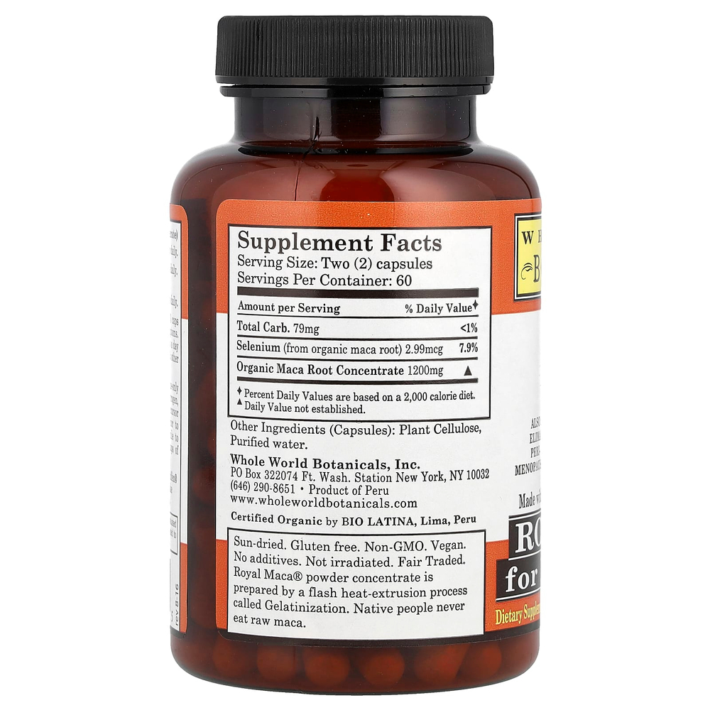 Whole World Botanicals, Royal Maca®, при менопаузе, 120 растительных ингредиентов Капсулы