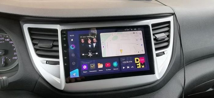 Магнитола для Hyundai Tucson 3 2015-2018 (без штатной КЗВ, рамка серебро) - FarCar S280 монитор 9.5" IPS на Android 13, CarPlay