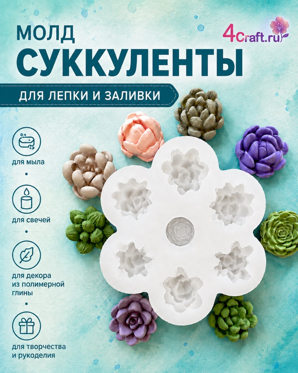 Молд Суккулент семицветик