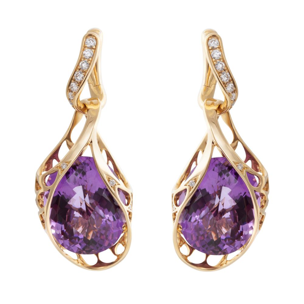 Серьги с Аметистами и Бриллиантами, Эмаль, E0123-30/1