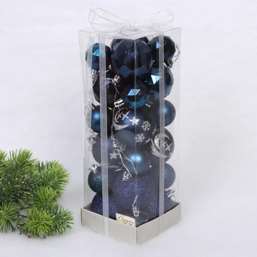 Набор шаров «Winter shine» 6 см + 4 см (24 предмета), Сапфир