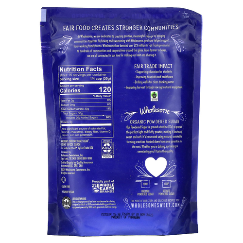 Wholesome Sweeteners, Органический сахар в пудре, 454 г (1 фунт)