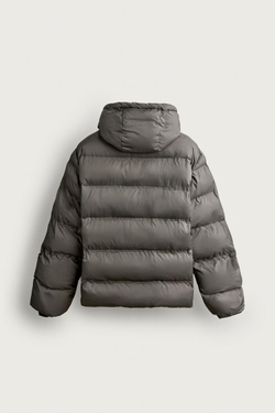 ZARA СТЕГАНАЯ КУРТКА С КАПЮШОНОМ, СВИНЦОВЫЙ