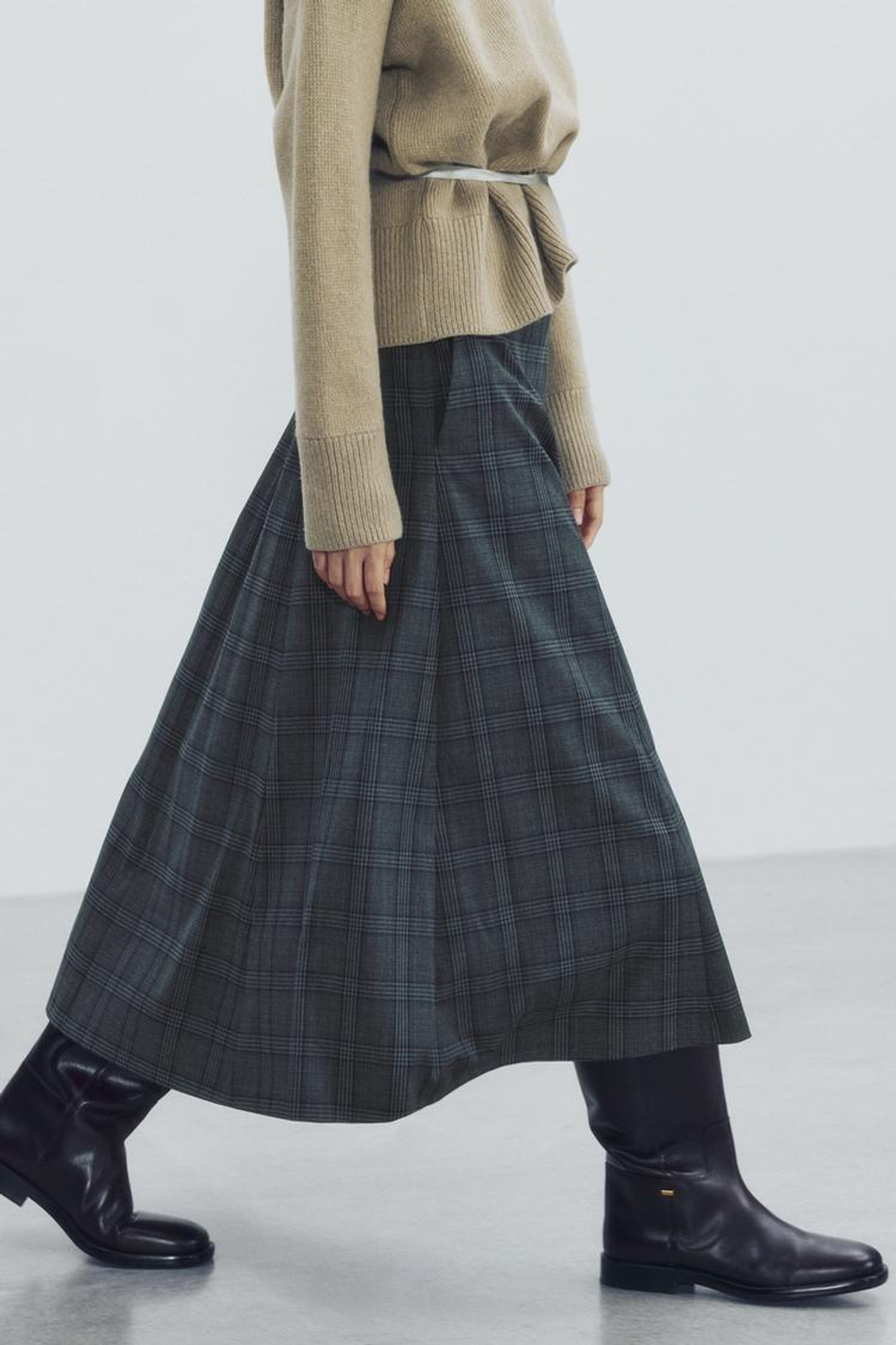 ZARA ЮБКА МИДИ В КЛЕТКУ — ZW COLLECTION, СЕРЫЙ