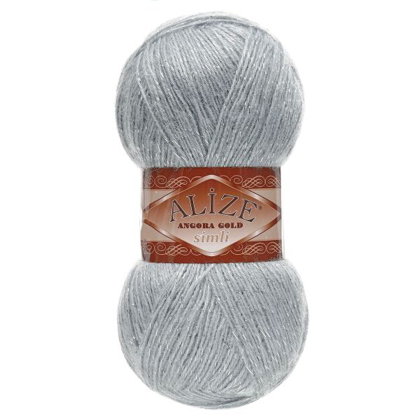 Пряжа Alize (Ализе) Angora Gold Simli / уп.5 мот. по 100 г, 500м, 021 светло-серый A