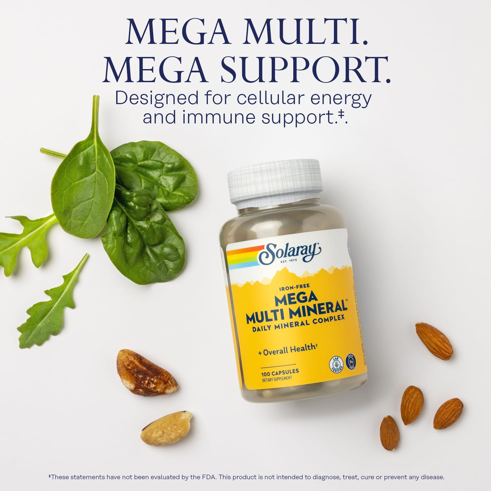 Solaray, Mega Multi Mineral, Без железа в составе, 100 капсул