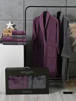 AST00047 PIERRE CARDIN HOME Набор 2 халата 2 полот. для лица 50х90 2 для тела 70х140 жаккарда с логотипом сирень-серый
