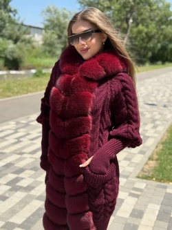 Кардиган вязаный с натуральным меха песца