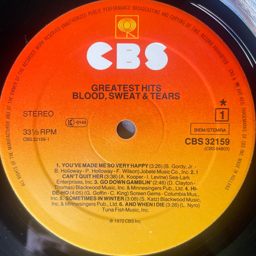 Blood, Sweat & Tears ‎– Blood, Sweat & Tears Greatest Hits (Голландия)