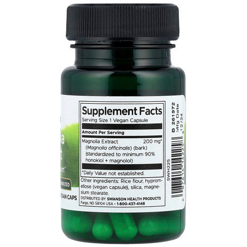 Swanson Vitamins, Экстракт магнолии, 200 мг, 30 веганских капсул