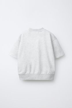 ZARA ТОЛСТОВКА С КОРОТКИМИ РУКАВАМИ И РЕЛЬЕФНОЙ НАДПИСЬЮ, СЕРЫЙ МЕЛАНЖ