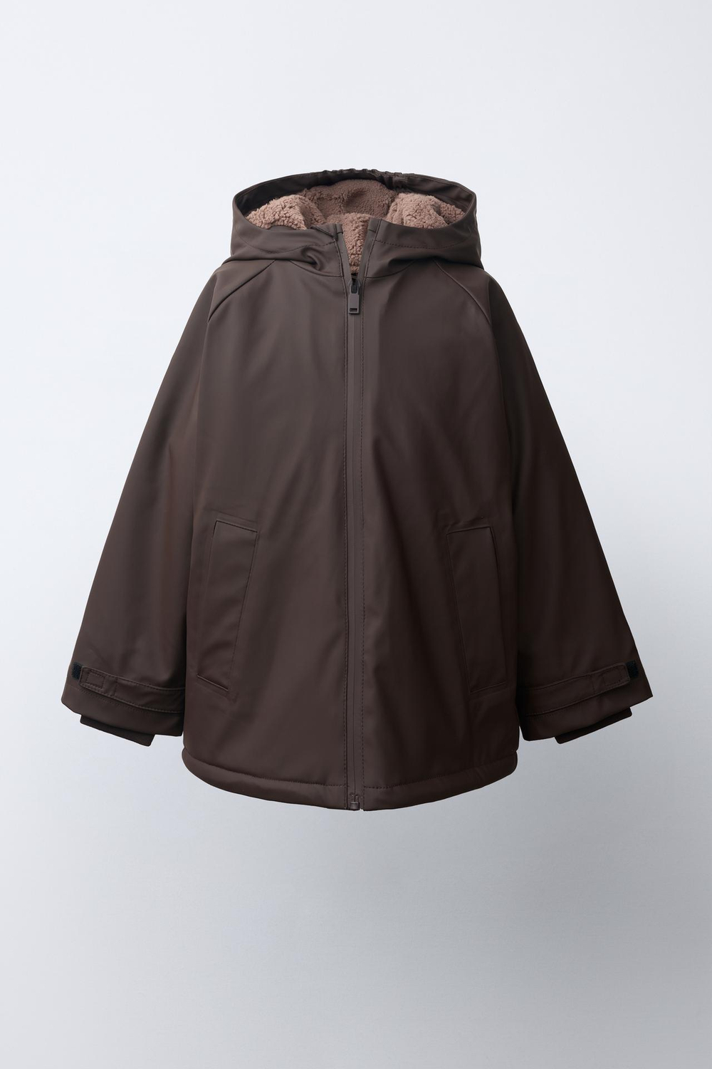 ZARA ВОДОСТОЙКИЙ ДОЖДЕВИК НА ПОДКЛАДКЕ ИЗ ИСКУССТВЕННОЙ ОВЧИНЫ, ШОКОЛАДНЫЙ