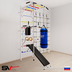 Шведская стенка Sv Sport 56420 (Турник рукоход/Брусья/Стойка/Скамья/Канат/Кольца/Цепь/Мешок 22кг/Канатный лаз)